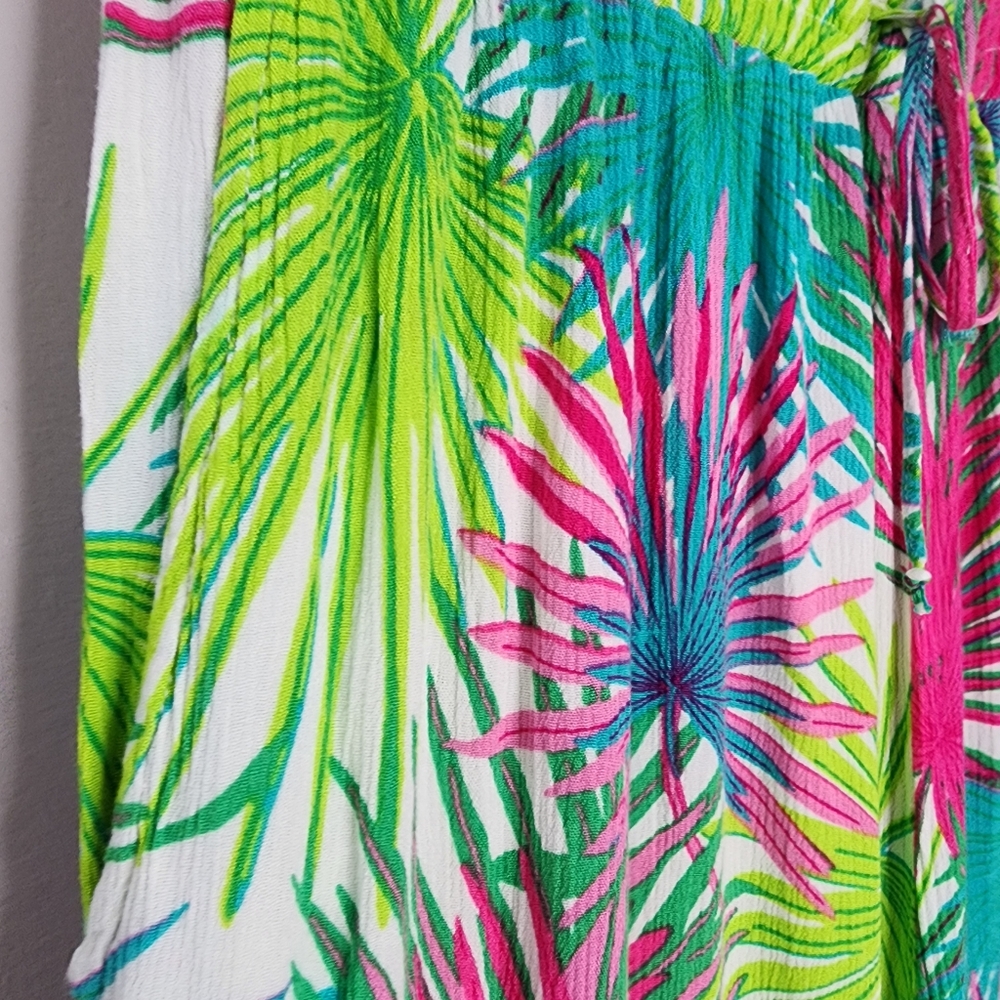 Rose +Olive Tropical Leaf Print Wide-Leg Pants XL - Picture 6 of 16